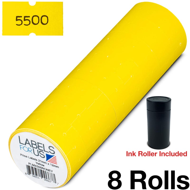 Labels for Us MX 5500 Labels - 8,000 Yellow Price Labels - 8 Rolls - Ink Roller Included - Image 3